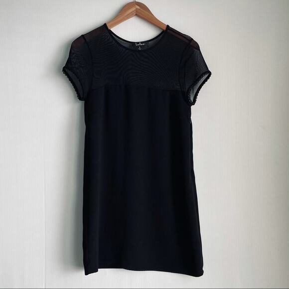 Lulus mesh top short sleeve shift dress with scalloped sleeve trim small - Picture 2 of 10